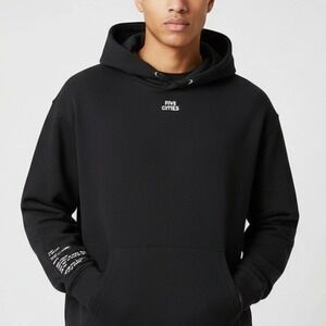 H&M Five Cities Hoodie XS Black Pullover Sweatshirt Graphic Print Los Angeles